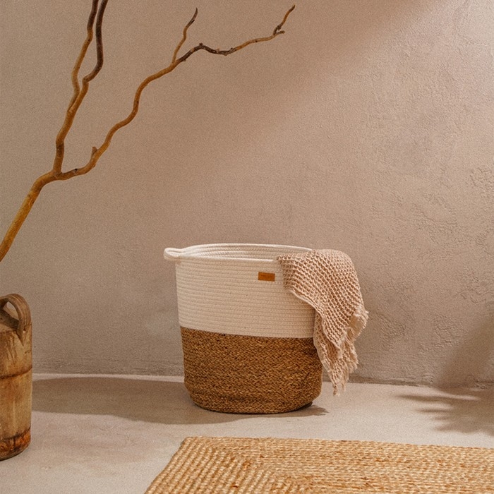 Корзина для белья плетеная круглая SL Home Orden, хлопок, гиацинт, 35×40 см Корзина для белья плетеная круглая SL Home Orden, хлопок, гиацинт, 35×40 см