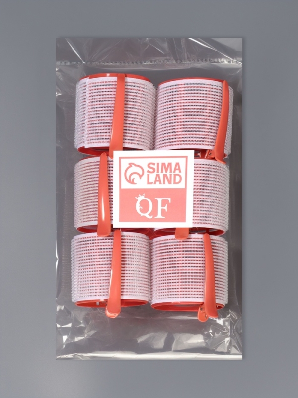 Бигуди-липучка с/зажим d6,5см (наб 6шт цена за наб) персик пакет