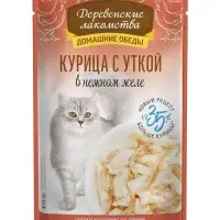 Влажный корм для кошек &laquo;Деревенские лакомства&raquo;, курица с уткой в нежном желе, пауч, 70 г