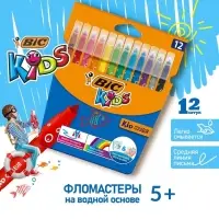 Фломастеры 12 цветов BIC Kids Visa, детские, смываемые, тонкое письмо