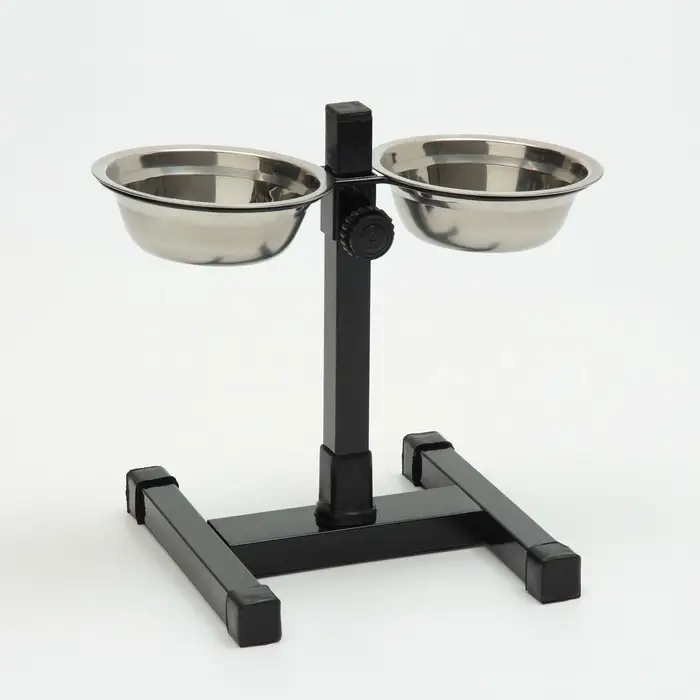 Подставка с мисками, 2&times;250 мл, высота 25 см, разборная, чёрная