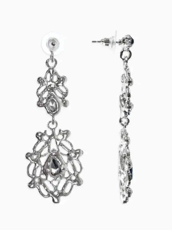 Серьги висячие со стразами &laquo;Грация&raquo;, резная, синие в серебре, 9 см