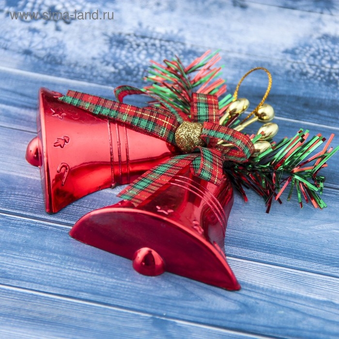 Украшение ёлочное Украшение ёлочное "Колокольчик двойной с бантиком в клетку" 13х10 см, красный