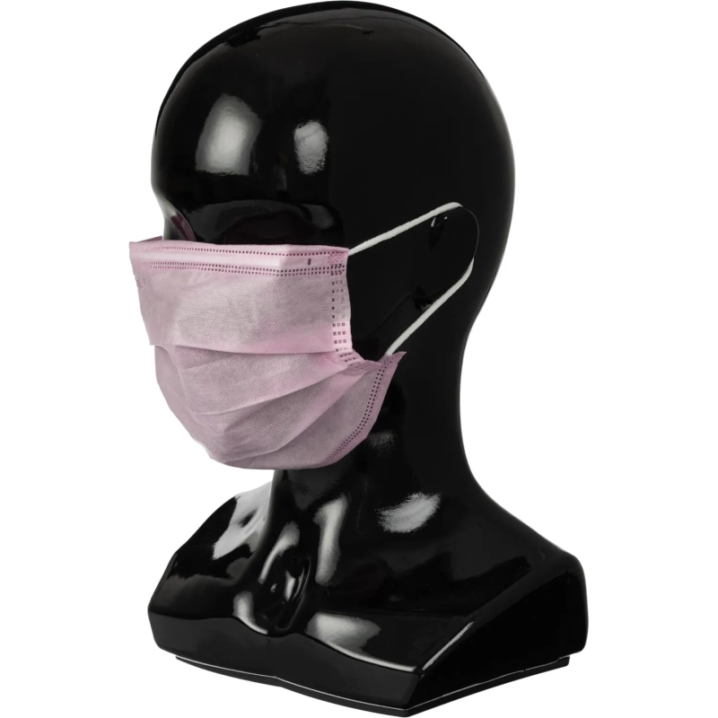 Маска медицинская 3-х сл., резинка, розовая, картон 100шт/уп