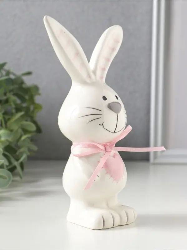 Сувенир керамика "Зайка с розовым сердечком" с кружевом 9,4х6,1х16,8 см