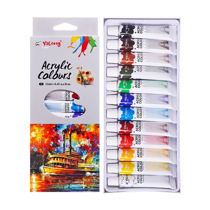 Краски акриловые 12 цветов в металл тубе 12 мл в картонной коробке Краски акриловые 12 цветов в металл тубе 12 мл в картонной коробке