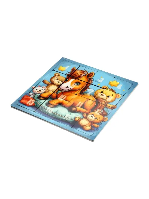 Головоломка «Пятнашки. Жеребёнок с игрушками», логическая настольная игра, 22×22 см