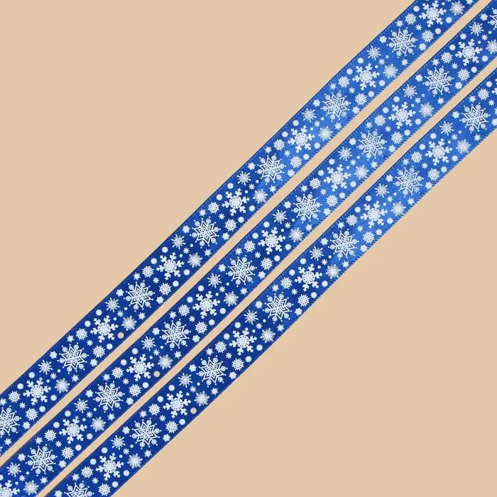 Лента атласная &laquo;Снежинки&raquo;, 2 см &times; 23&plusmn;1 м, синяя