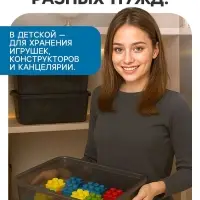 Ящик пластиковый для хранения, с крышкой, объём &mdash; 10 л, прозрачно-чёрный