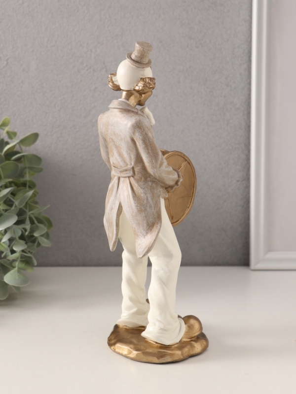 Сувенир полистоун  Сувенир полистоун "Клоун с барабаном" бело-бежевый 10х6х23,5 см