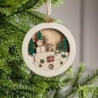 Ёлочная игрушка &laquo;Шар со снеговиками&raquo;, 10.5&times;10.5&times;1.5 см, от батареек, свечение тёплое белое