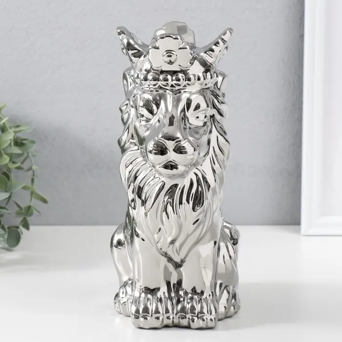 Фигурка керамика &laquo;Лев в короне&raquo;, серебро, 17&times;12&times;26 см