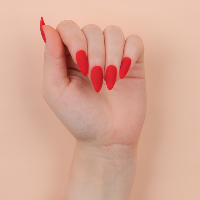 Накладные ногти, 24 шт, с клеевыми пластинами, форма миндаль, матовый/глянцевый, цвет алый