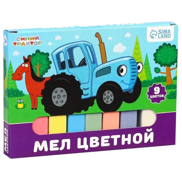Мелки цветные школьные, набор 9 шт. «Синий трактор», прямоугольные Мелки цветные школьные, набор 9 шт. «Синий трактор», прямоугольные
