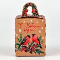 Коробка новогодняя складная «Снегири» 9 х 11 х 9 см