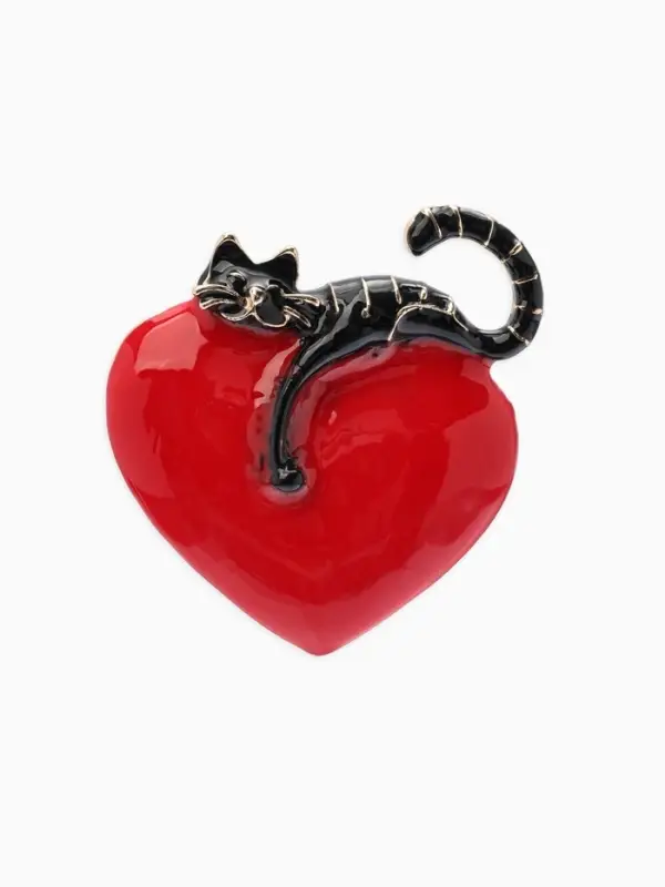 Брошь &laquo;Кот мартовский&raquo;, красно-чёрная в золоте