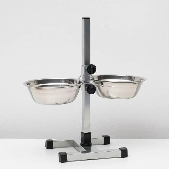 Подставка с мисками, 2×2 л, высота 50 см, разборная с верхним фиксатором, хром Подставка с мисками, 2×2 л, высота 50 см, разборная с верхним фиксатором, хром