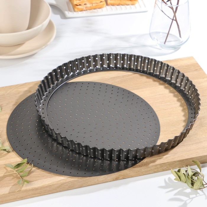 Форма для выпечки Доляна Galaxy перфорированная, 30×3 см, съёмное дно, антипригарное покрытие