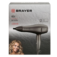 Фен BRAYER 3006BR, 2200 Вт, 2 cкорости, 3 температурных режима, концентратор, серый