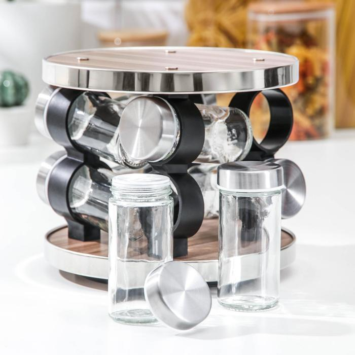 Набор для специй на подставке &laquo;Модерн&raquo;, 30&times;9&times;22 см, ёмкость 90 мл, 4&times;9,5 см, 8 шт