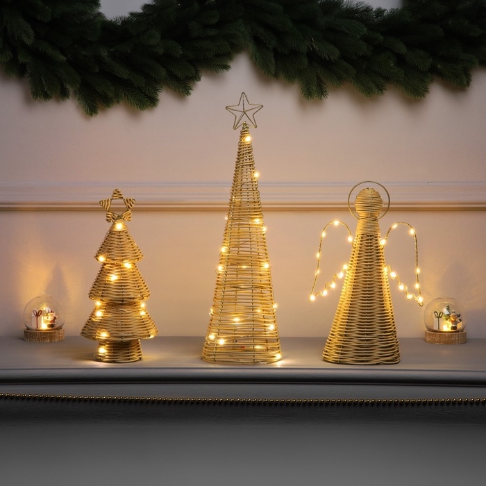 Фигура световая Фигура световая "Ангел плетённый", 32х16х9 см, 20 LED, батарейки ААх2 (не в комплекте), свечение теплое белое