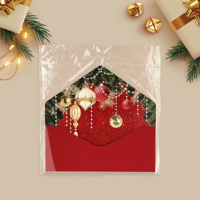 Конверт для денег подарочный &laquo;Новогодний шик&raquo;, ёлочные шары, софт тач, тиснение, 19 х 9.5 см, Новый год