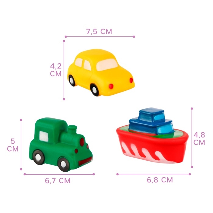 Набор резиновых игрушек для ванны «Транспорт», с пищалкой, 4 шт, Крошка Я Набор резиновых игрушек для ванны «Транспорт», с пищалкой, 4 шт, Крошка Я