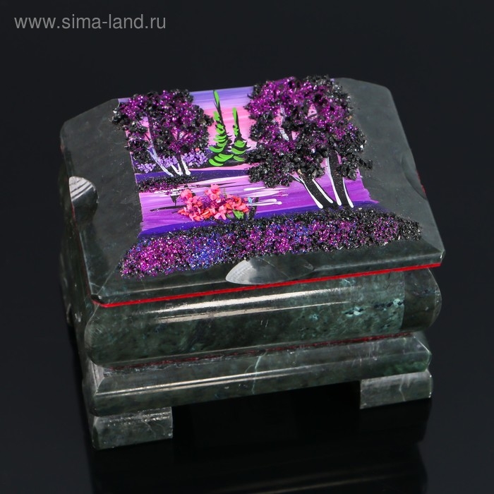 Ларец Ларец "Ночь" 9х6,5х6 см, каменная крошка, змеевик