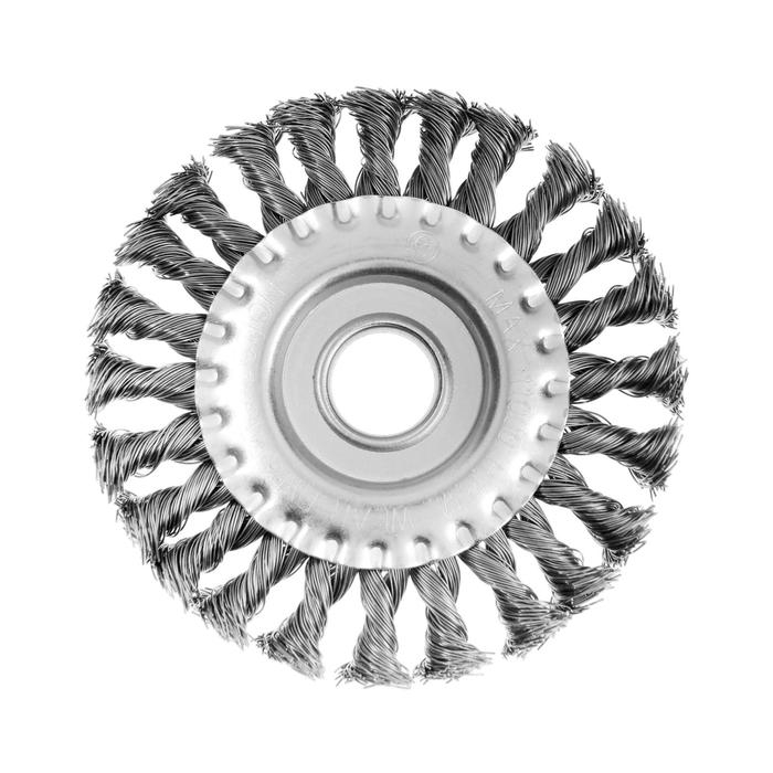 Щетка металлическая для УШМ ТУНДРА, крученая проволока, плоская, посадка 22 мм, 125 мм Щетка металлическая для УШМ ТУНДРА, крученая проволока, плоская, посадка 22 мм, 125 мм