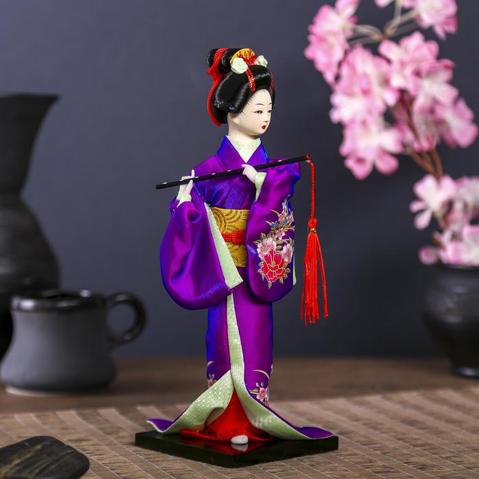 Кукла коллекционная Кукла коллекционная "Японка в фиолетовом кимоно с флейтой" 25х9,5х9,5 см