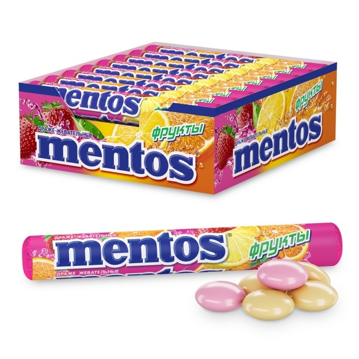 Жевательная конфета Mentos, фрукты, 37 г Жевательная конфета Mentos, фрукты, 37 г