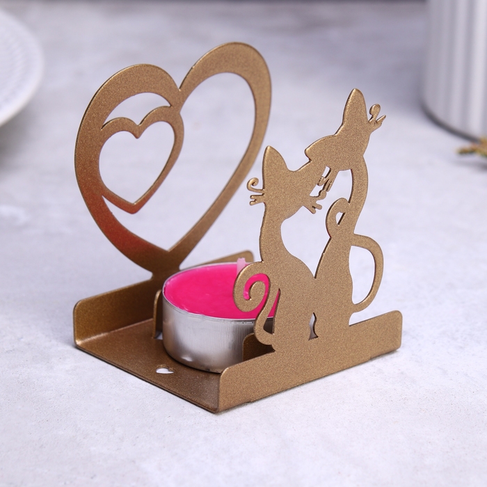 Подсвечник Подсвечник "Любовь и котята" 6,5х5,5х7см, золотой