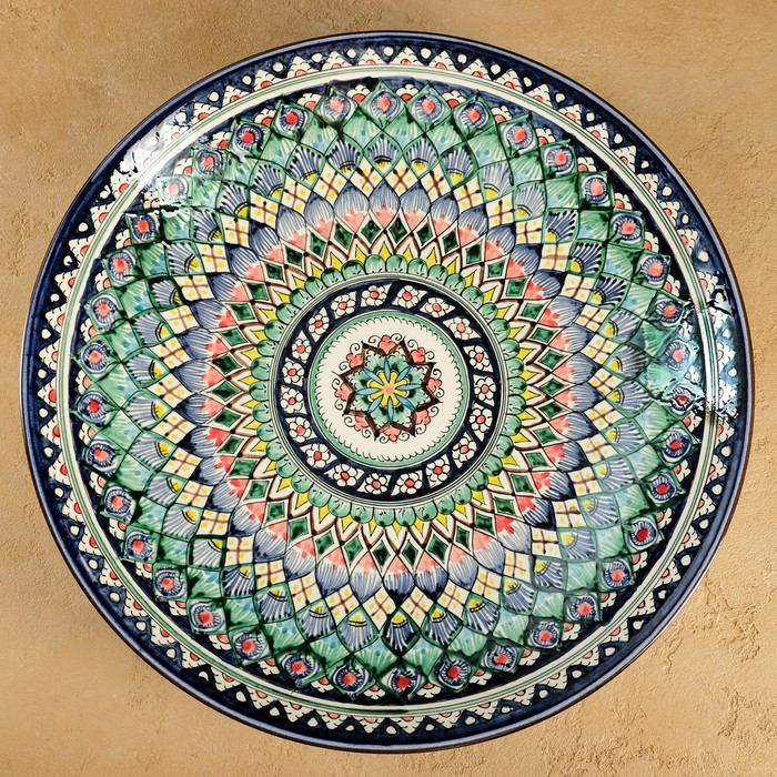 Ляган Риштанская Керамика  Ляган Риштанская Керамика "Узоры", 42 см, синий микс