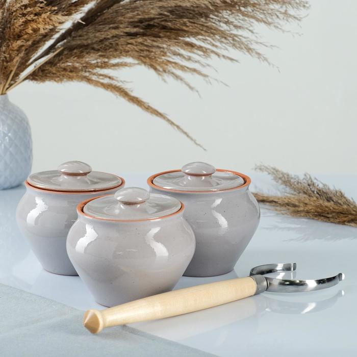 Набор  Набор "Вятская керамика Трио" 0,7лх3шт + ухват, серый