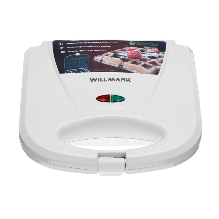 Электровафельница WILLMARK WM-275, 750 Вт, венские вафли, антипригарное покрытие, белая