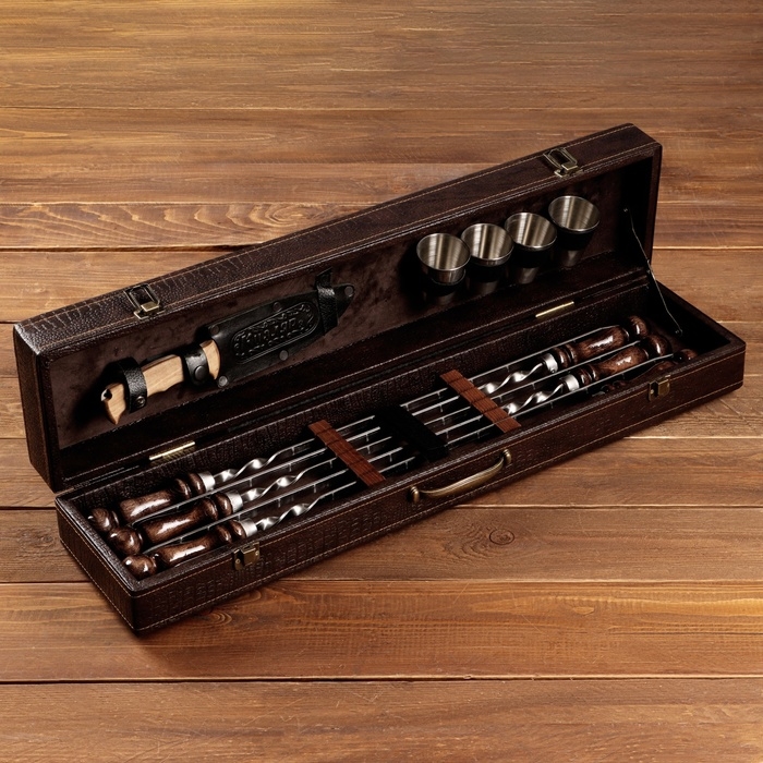 Набор с шампурами подарочный  Набор с шампурами подарочный "Элит-S" в коробке из эко-кожи №12