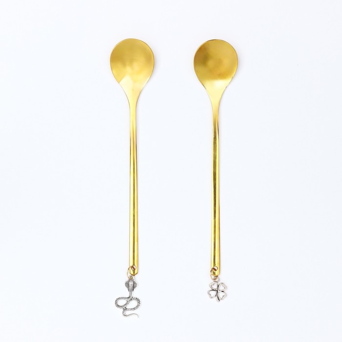 Ложки с подвесами новогодние &laquo;Счастливого нового года&raquo; на Новый год, 2 шт., 14.8 х 2.7 см