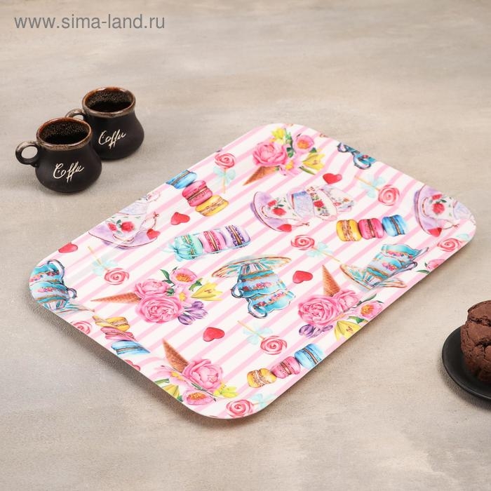 Поднос пластиковый прямоугольный Доляна «Кокетство», 37,5×28 см, рисунок МИКС Поднос пластиковый прямоугольный Доляна «Кокетство», 37,5×28 см, рисунок МИКС