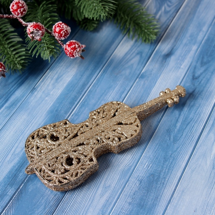 Украшение ёлочное Украшение ёлочное "Виолончель блеск" 15х6,5 см, золото