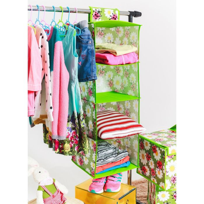 Органайзер подвесной Доляна «Божьи коровки», 4 отделения, 30×30×80 см, цвет зелёный Органайзер подвесной Доляна «Божьи коровки», 4 отделения, 30×30×80 см, цвет зелёный