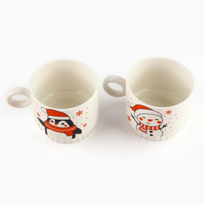 Новый год. Набор кружек из керамики «С Новым годом!», 250 мл, 2 шт Новый год. Набор кружек из керамики «С Новым годом!», 250 мл, 2 шт