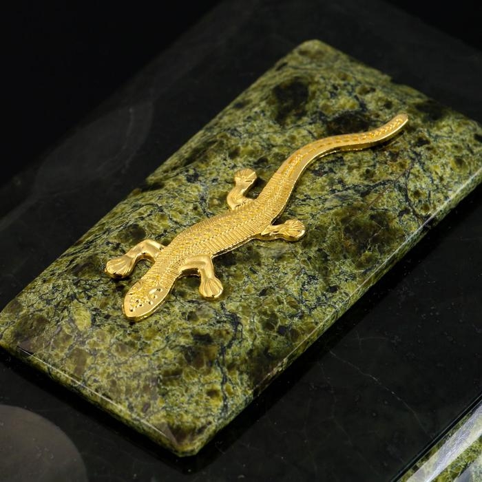 Шкатулка Шкатулка "Ящерица", 11,5х9х5,5 см, натуральный камень, змеевик