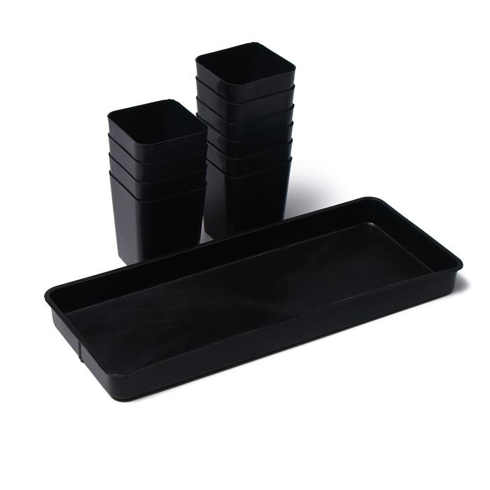 Набор для рассады: стаканы по 700 мл (10 шт.), поддон 44 × 18 см, чёрный, Greengo Набор для рассады: стаканы по 700 мл (10 шт.), поддон 44 × 18 см, чёрный, Greengo