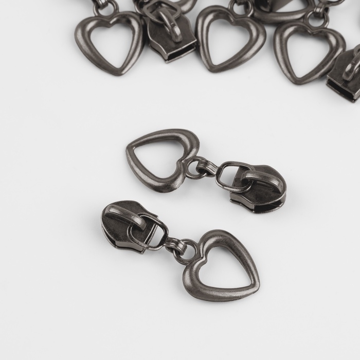 Бегунок галантерейный для молнии «Спираль», №5, декоративный «Сердце», 10 шт, цвет чёрный никель Бегунок галантерейный для молнии «Спираль», №5, декоративный «Сердце», 10 шт, цвет чёрный никель