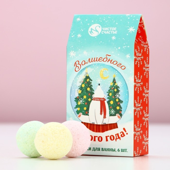 Подарочный набор косметики «Волшебного Нового Года», бомбочки для ванны, 6 х 20 г, аромат лимона и мёда, яблока в карамели и клубничного леденца, ЧИСТОЕ СЧАСТЬЕ Подарочный набор косметики «Волшебного Нового Года», бомбочки для ванны, 6 х 20 г, аромат лимона и мёда, яблока в карамели и клубничного леденца, ЧИСТОЕ СЧАСТЬЕ