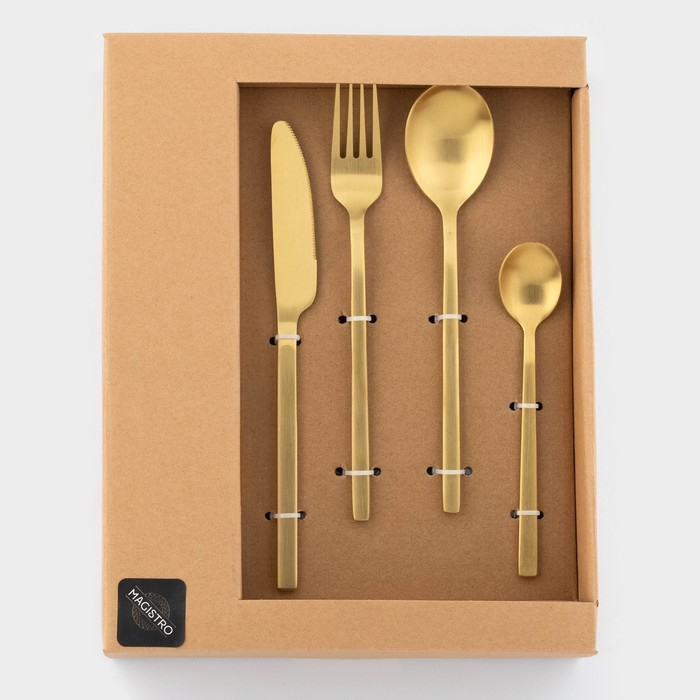 Столовые приборы из нержавеющей стали Magistro «Оску стандарт», 12 предметов, цвет золотой Столовые приборы из нержавеющей стали Magistro «Оску стандарт», 12 предметов, цвет золотой