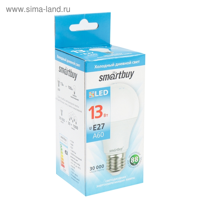 Лампа cветодиодная Smartbuy, E27, A60, 13 Вт, 6000 К, холодный белый свет Лампа cветодиодная Smartbuy, E27, A60, 13 Вт, 6000 К, холодный белый свет