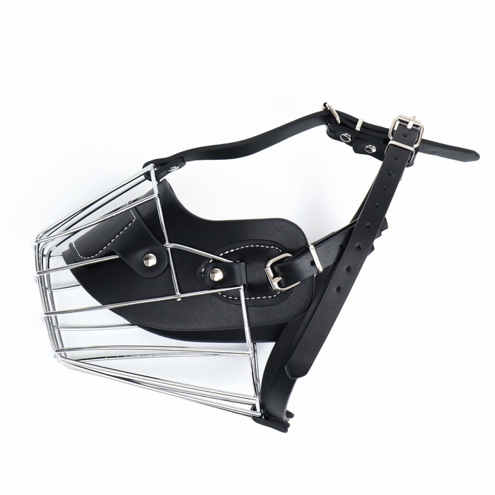 Намордник металлический №4 с трехсторонним ремешком, прессованная кожа, чёрный Намордник металлический №4 с трехсторонним ремешком, прессованная кожа, чёрный