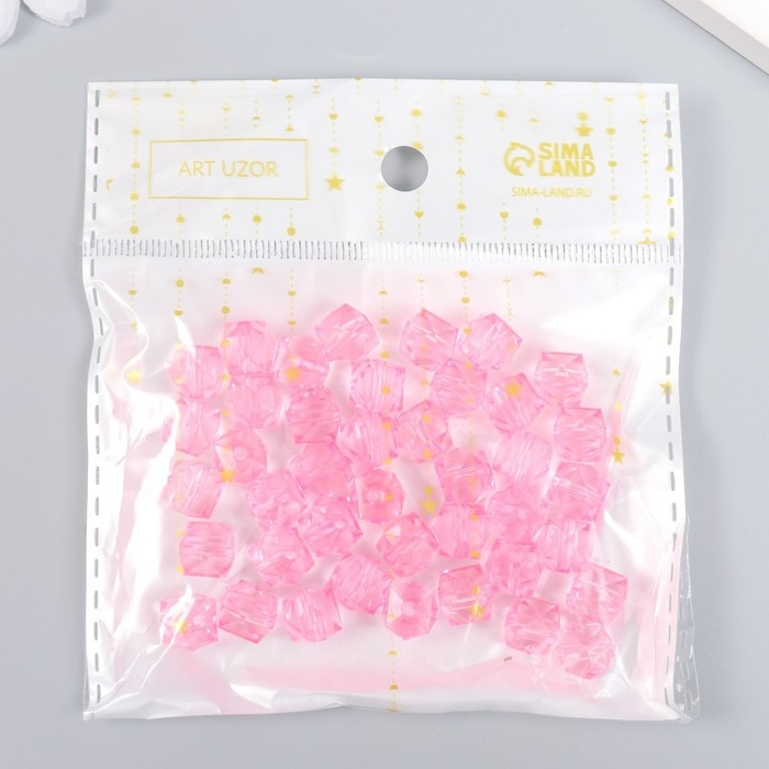 Бусины пластик Бусины пластик "Кристалл многогранник. Неоново-розовый" прозрачный набор 20 гр 1х1х1 см