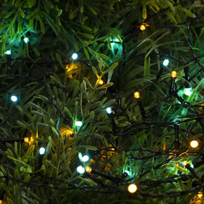 Гирлянда «Нить» 5 м, IP44, тёмная нить, 50 LED, свечение жёлтое/аквамарин, 2 режима, солнечная батарея Гирлянда «Нить» 5 м, IP44, тёмная нить, 50 LED, свечение жёлтое/аквамарин, 2 режима, солнечная батарея